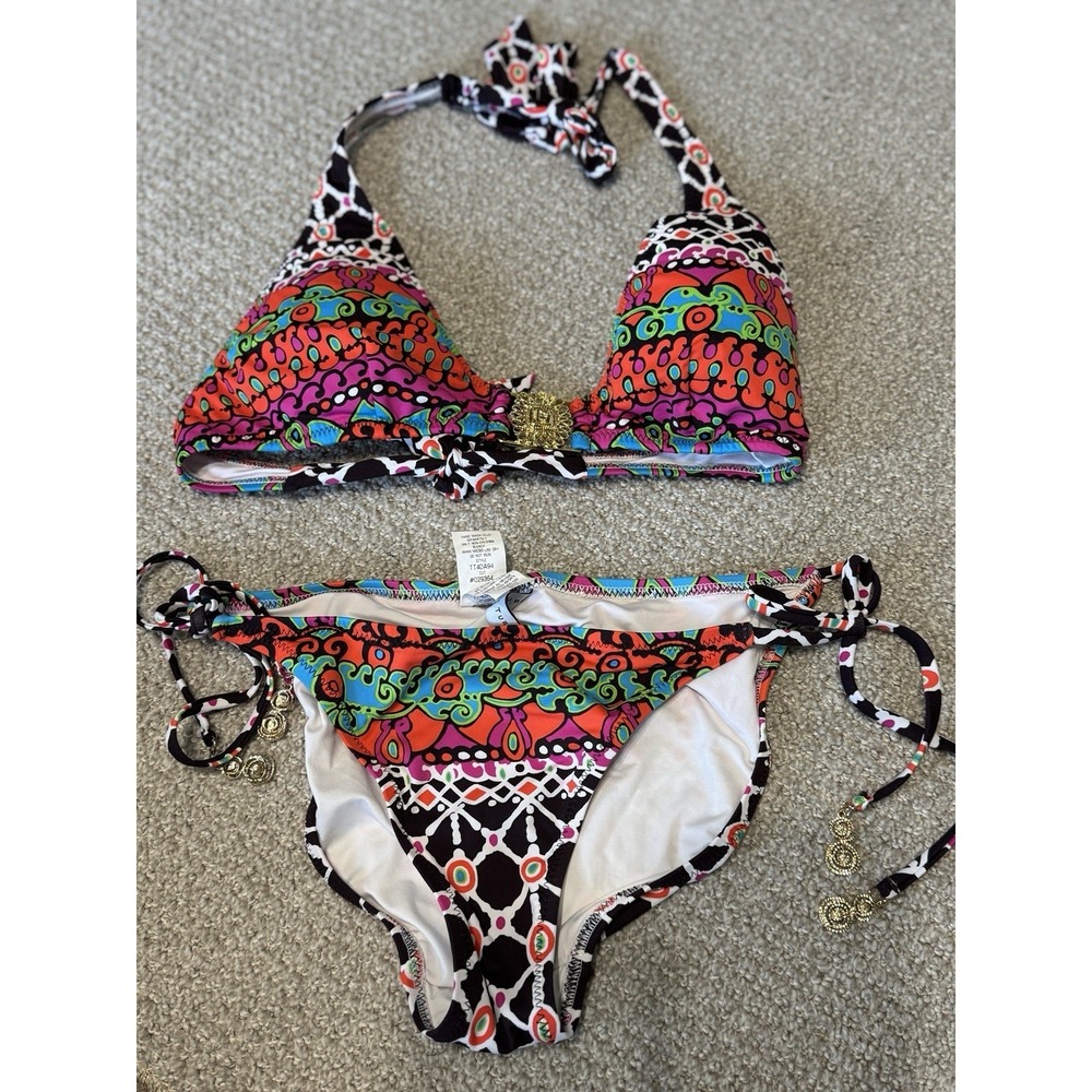 Trina Turk Sz 8 Venice Beach 2 Piece Halter Top & Hipster Bottom Beach